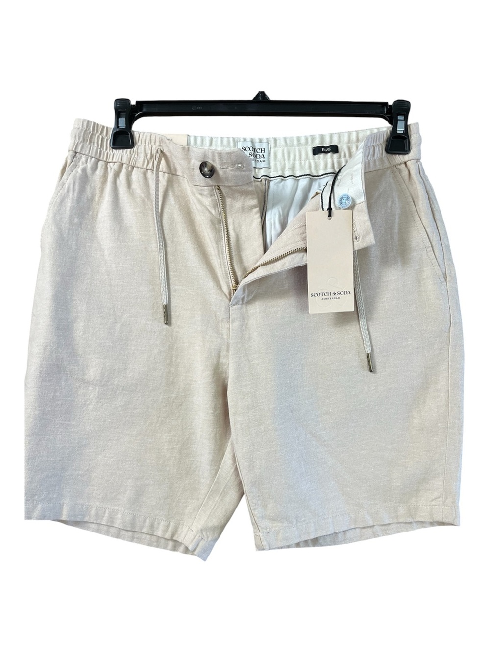 NWT Scotch & Soda Fave Regular Fit Linen Blend Bermuda Shorts Tan Beige Size 30